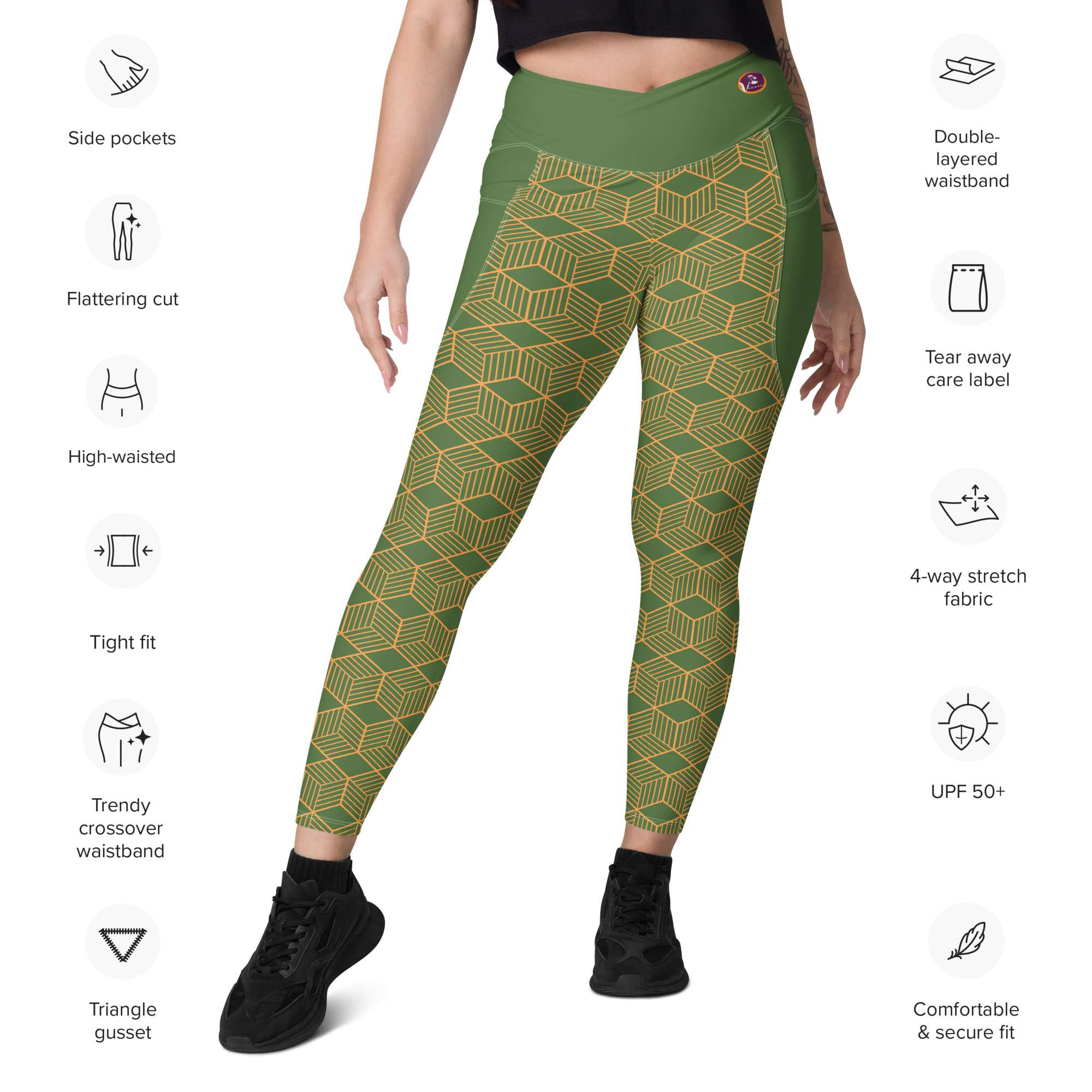 V-Bund-Leggings mit Taschen Grün – Bild 4