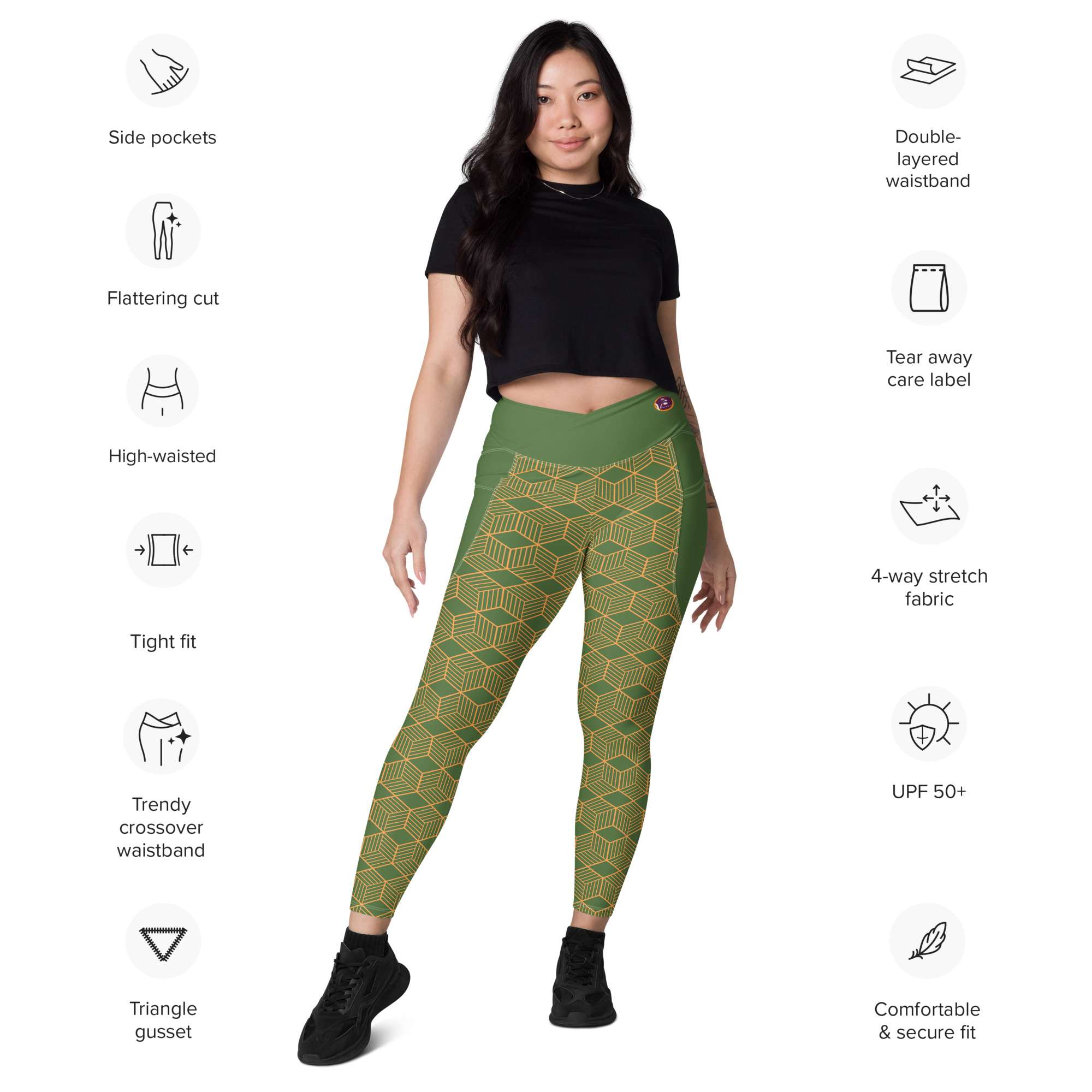 V-Bund-Leggings mit Taschen Grün – Bild 6