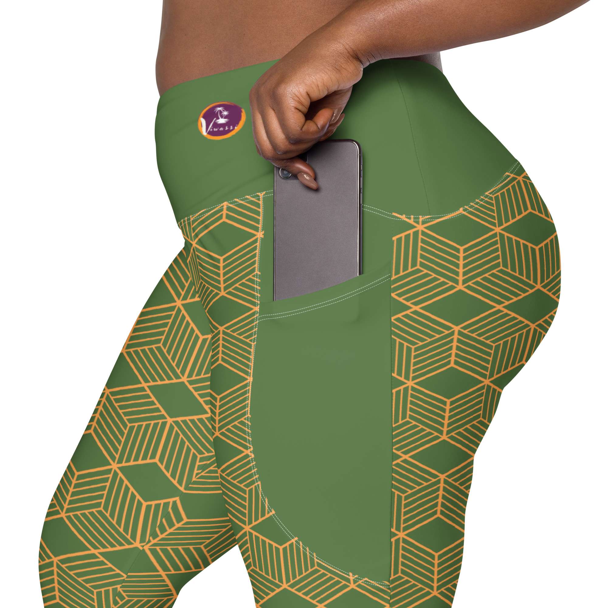 V-Bund-Leggings mit Taschen Grün – Bild 7