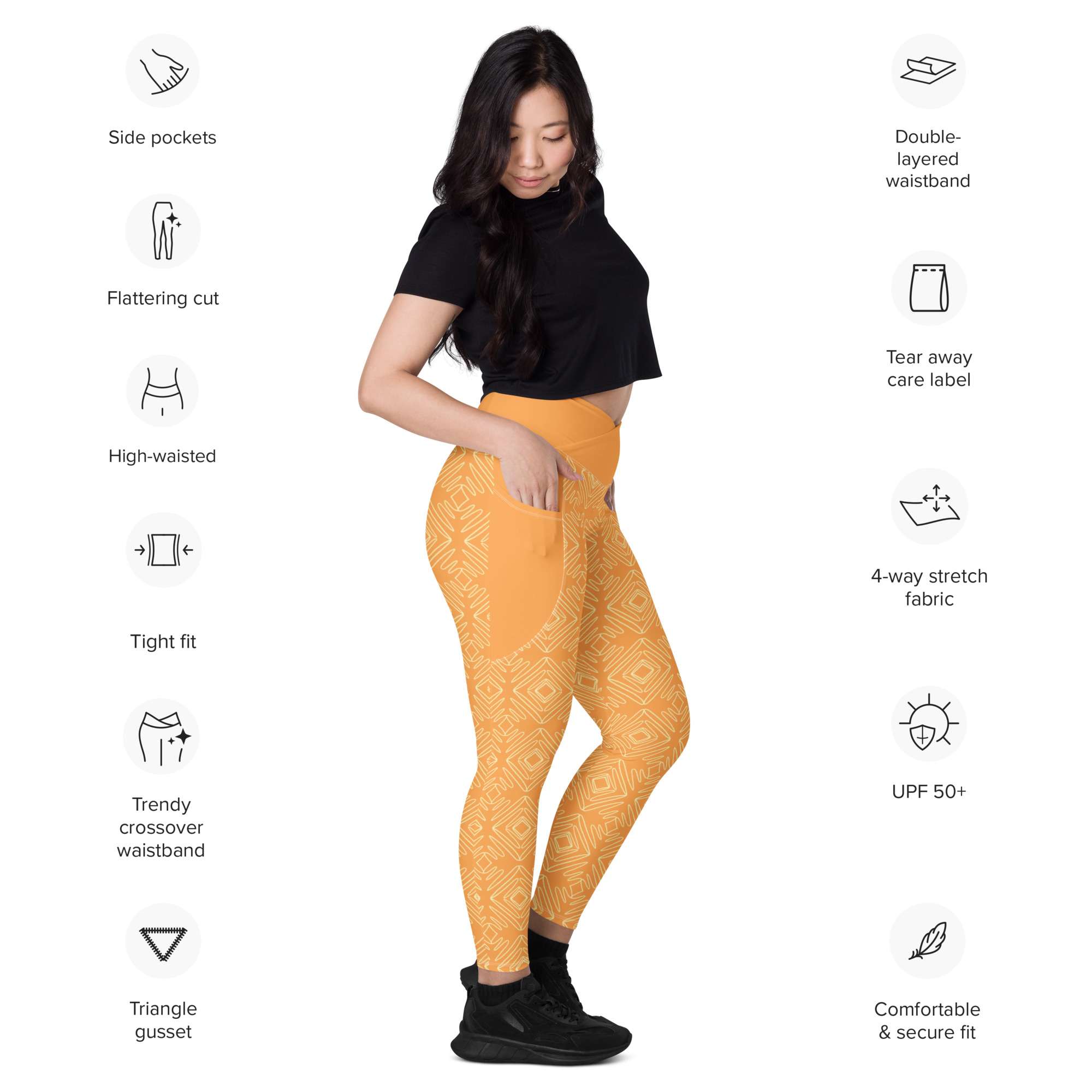 V-Bund-Leggings mit Taschen Gelb – Bild 6