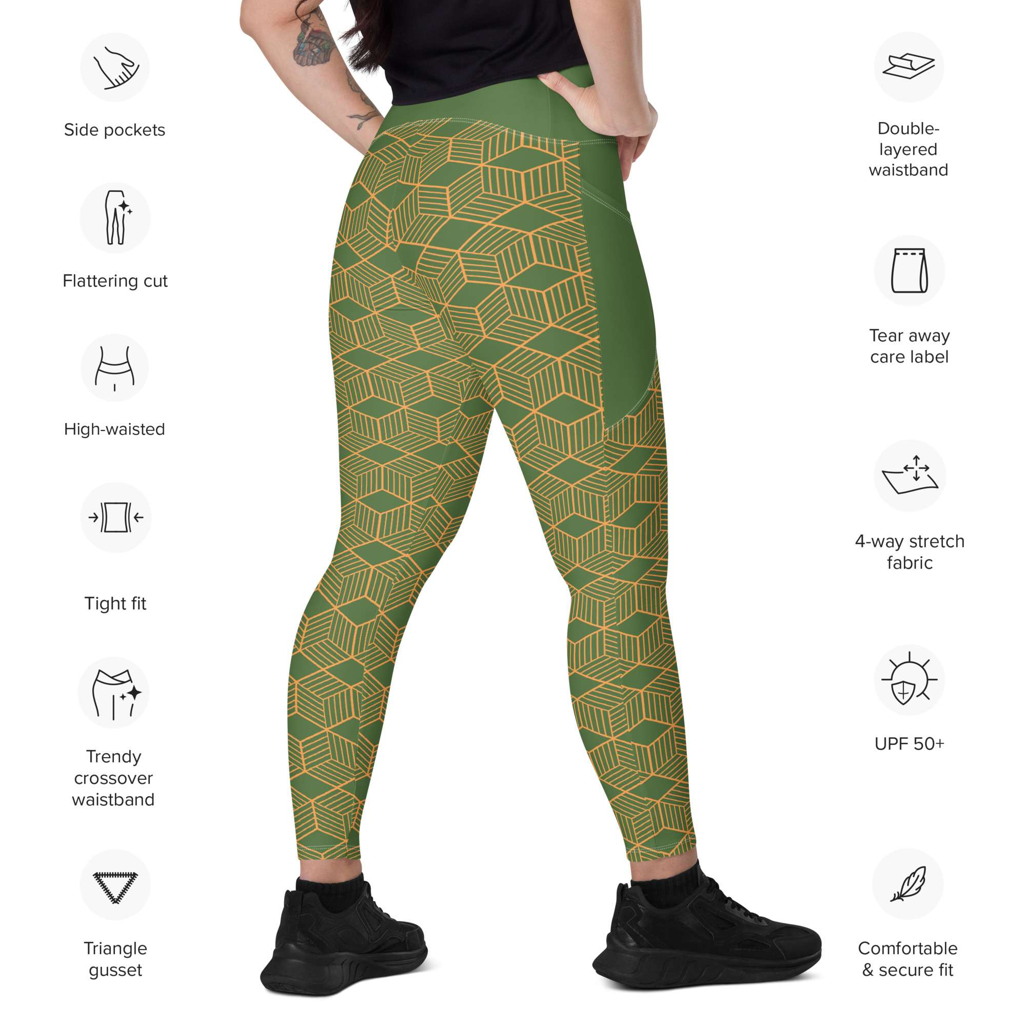 V-Bund-Leggings mit Taschen Grün – Bild 3