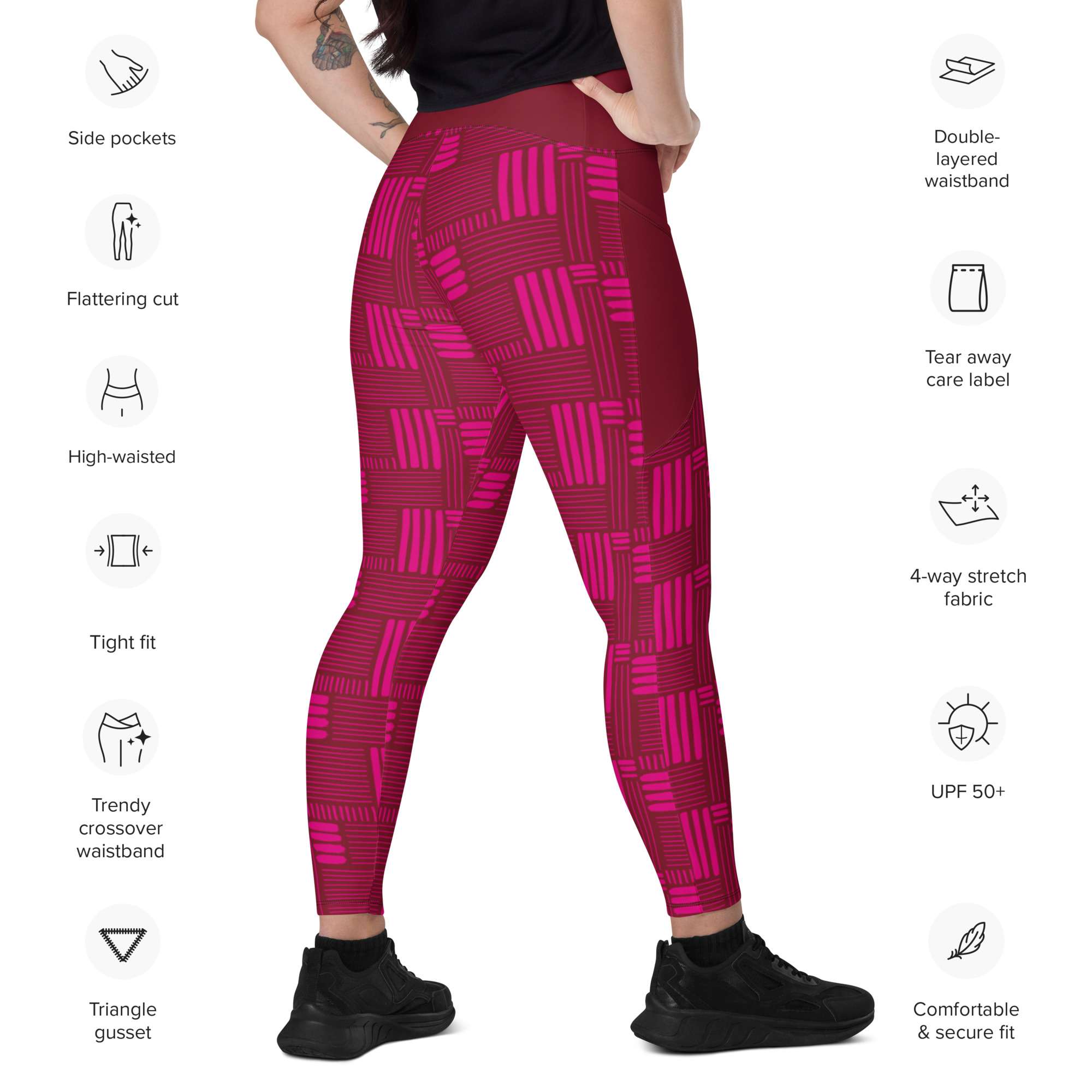 V-Bund-Leggings mit Taschen Burgund – Bild 3